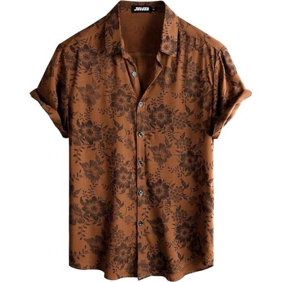 Mens Hawaiian Shirt Floral Button Up Short Sleeve Tropical Beach Vacation Top - Picture 7 of 7